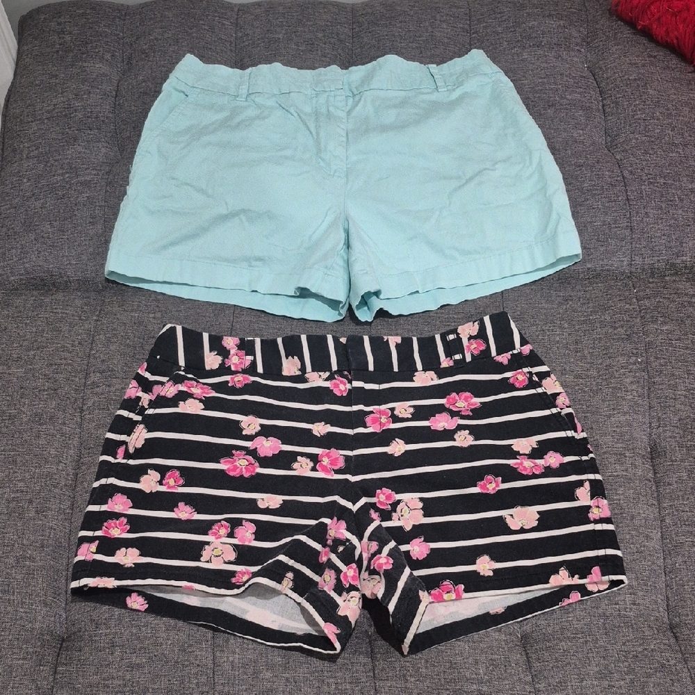 Floral Striped and Solid Blue Women's Shorts Size 8 Pre Loved